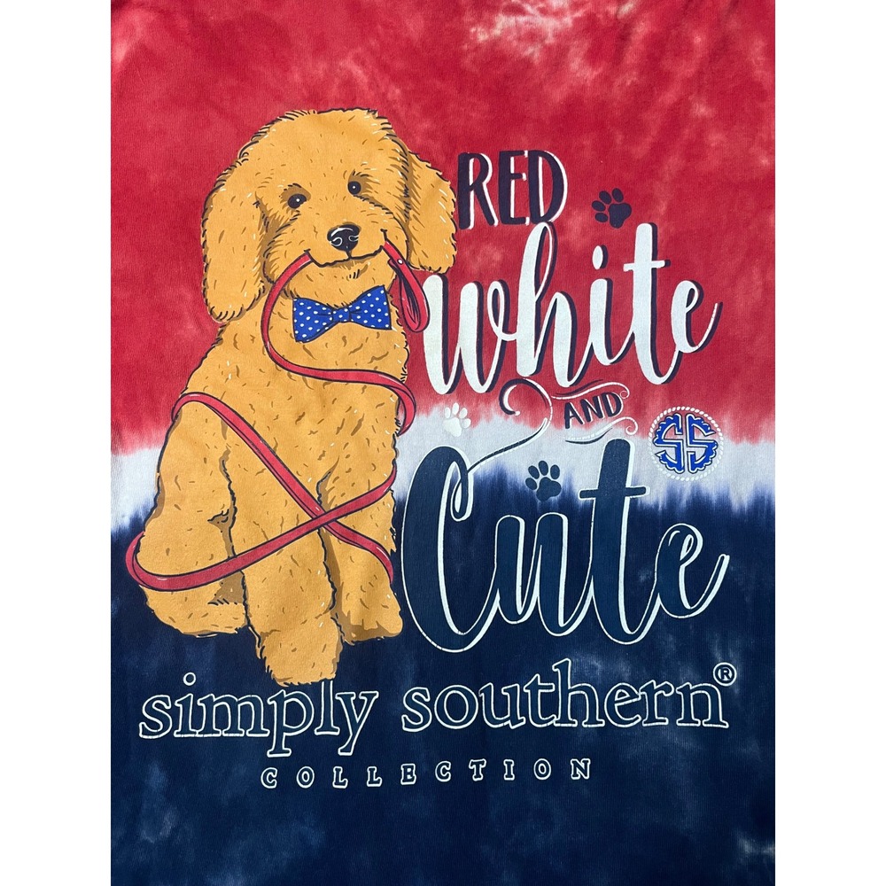 Simply Southern 4th Of July Red White and Cute Dog Tie Dye T-Shirt Large Patriot